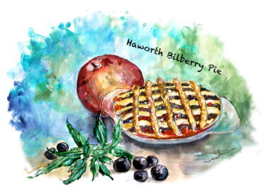 Painting titled "Haworth Bilberry Pie" by Miki De Goodaboom, Original Artwork, Watercolor