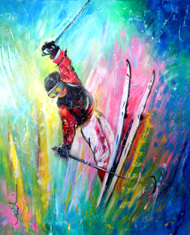 Painting titled "Skiing And Flying" by Miki De Goodaboom, Original Artwork, Acrylic