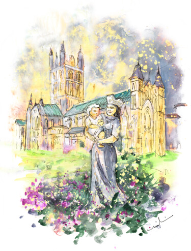 Painting titled "Buckfast Abbey" by Miki De Goodaboom, Original Artwork, Watercolor