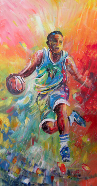 Painting titled "Basketball 01" by Miki De Goodaboom, Original Artwork, Acrylic