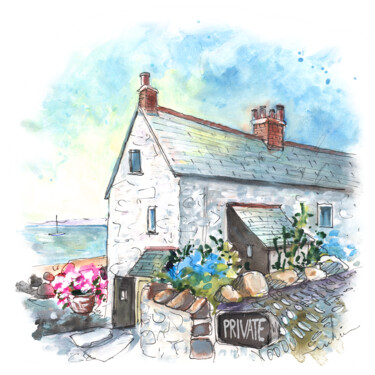 Painting titled "Clovelly Cottage" by Miki De Goodaboom, Original Artwork, Watercolor