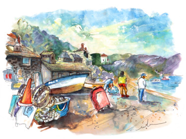 Painting titled "Port Isaac 07" by Miki De Goodaboom, Original Artwork, Watercolor