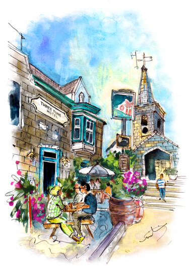 Painting titled "Three Tuns Hotel In…" by Miki De Goodaboom, Original Artwork, Watercolor