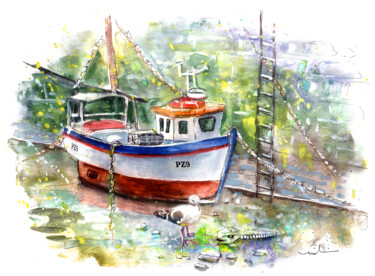 Painting titled "Porthleven 01" by Miki De Goodaboom, Original Artwork, Watercolor