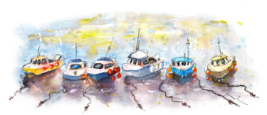 Pintura titulada "Boats In Porthleven" por Miki De Goodaboom, Obra de arte original, Acuarela