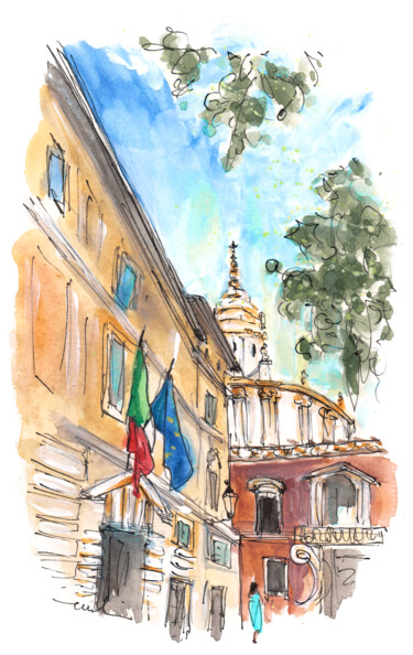 Painting titled "Rome In Italy 07" by Miki De Goodaboom, Original Artwork, Watercolor