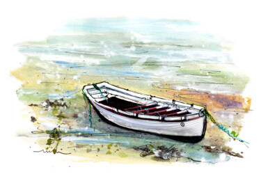 Malerei mit dem Titel "A Beautiful Boat In…" von Miki De Goodaboom, Original-Kunstwerk, Aquarell