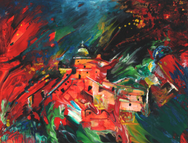 Painting titled "Spanish Village In…" by Miki De Goodaboom, Original Artwork, Acrylic