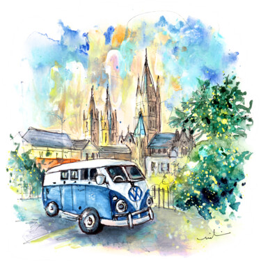 Schilderij getiteld "VW Camper In Truro" door Miki De Goodaboom, Origineel Kunstwerk, Aquarel