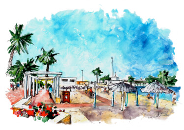 Картина под названием "Fuengirola Beach 01" - Miki De Goodaboom, Подлинное произведение искусства, Акварель