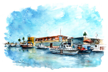Malarstwo zatytułowany „Fuengirola Harbour…” autorstwa Miki De Goodaboom, Oryginalna praca, Akwarela