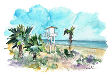 Painting titled "Playa De Los Rubios…" by Miki De Goodaboom, Original Artwork, Watercolor