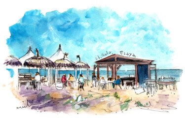 Malerei mit dem Titel "Playa De Los Rubios…" von Miki De Goodaboom, Original-Kunstwerk, Aquarell