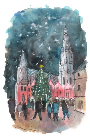 Картина под названием "Vienna Christmas Ma…" - Miki De Goodaboom, Подлинное произведение искусства, Акварель