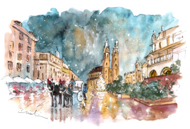 Painting titled "Christmas Market In…" by Miki De Goodaboom, Original Artwork, Watercolor