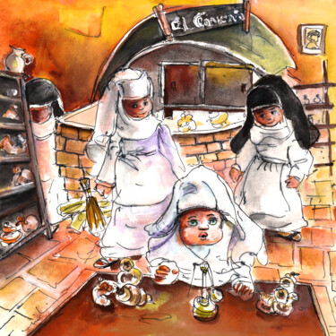 Peinture intitulée "The Nuns Of Toledo…" par Miki De Goodaboom, Œuvre d'art originale, Aquarelle