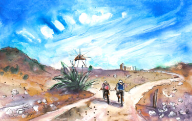Картина под названием "Cycling In Cabo De…" - Miki De Goodaboom, Подлинное произведение искусства, Акварель