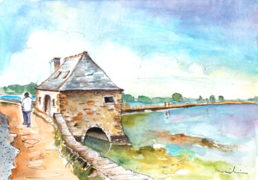 Malarstwo zatytułowany „House By The Water…” autorstwa Miki De Goodaboom, Oryginalna praca, Akwarela