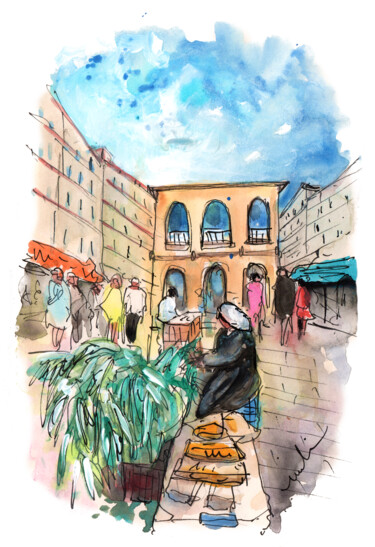Картина под названием "Market In Marseille…" - Miki De Goodaboom, Подлинное произведение искусства, Акварель