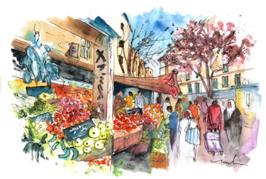 Картина под названием "Market In Marseille…" - Miki De Goodaboom, Подлинное произведение искусства, Акварель