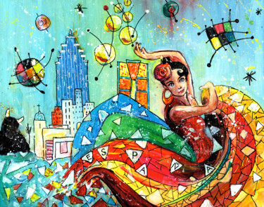 Картина под названием "Flamenco And Benido…" - Miki De Goodaboom, Подлинное произведение искусства, Акрил Установлен на карт…