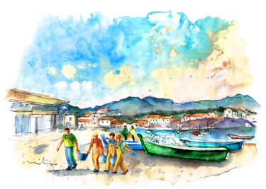 Painting titled "Portocubelo in Gali…" by Miki De Goodaboom, Original Artwork, Watercolor