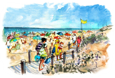 Pintura intitulada "Barril Beach 02" por Miki De Goodaboom, Obras de arte originais, Aquarela