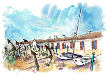 Pintura intitulada "Barril Beach 03" por Miki De Goodaboom, Obras de arte originais, Aquarela