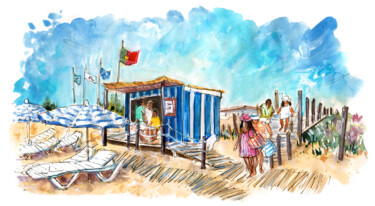 Painting titled "Barril Beach 05" by Miki De Goodaboom, Original Artwork, Watercolor