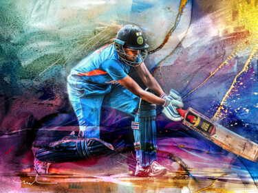 Digital Arts titled "Cricket Passion 04" by Miki De Goodaboom, Original Artwork, Digital Painting