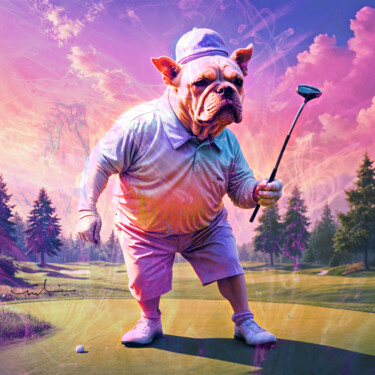 Digitale Kunst mit dem Titel "Dogs Love Golf 01" von Miki De Goodaboom, Original-Kunstwerk, Digitale Malerei