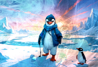 Digitale Kunst mit dem Titel "Penguins Love Golf…" von Miki De Goodaboom, Original-Kunstwerk, Digitale Malerei
