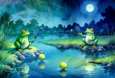 Digital Arts titled "Frogs Love Golf 03" by Miki De Goodaboom, Original Artwork, Digital Painting