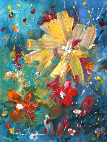 Painting titled "Summer Vibes 12" by Miki De Goodaboom, Original Artwork, Acrylic Mounted on Cardboard