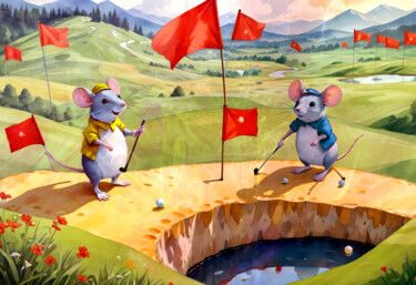 Digital Arts titled "Mice Love Golf 02" by Miki De Goodaboom, Original Artwork, Digital Painting