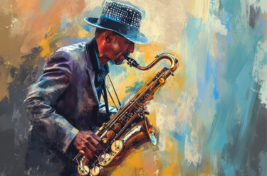 Artes digitais intitulada "Saxophone Player 03" por Miki De Goodaboom, Obras de arte originais, Pintura digital