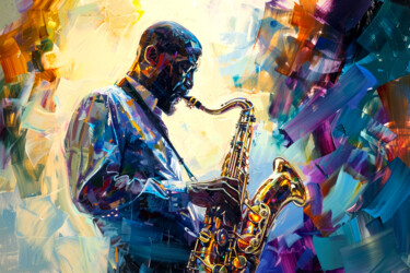 Artes digitais intitulada "Saxophone Player 04" por Miki De Goodaboom, Obras de arte originais, Pintura digital