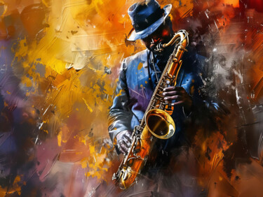 Digital Arts titled "Saxophone Player 05" by Miki De Goodaboom, Original Artwork, Digital Painting