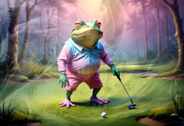 Digital Arts titled "Frogs Love Golf 01" by Miki De Goodaboom, Original Artwork, Digital Painting