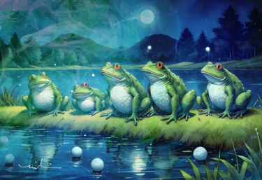 Digital Arts titled "Frogs Love Golf 02" by Miki De Goodaboom, Original Artwork, Digital Painting