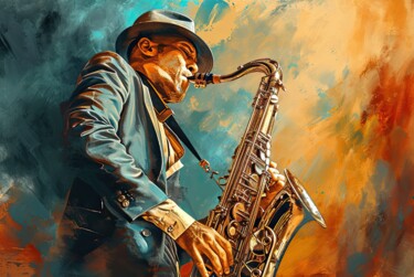 Artes digitais intitulada "Saxophone Player 01" por Miki De Goodaboom, Obras de arte originais, Pintura digital
