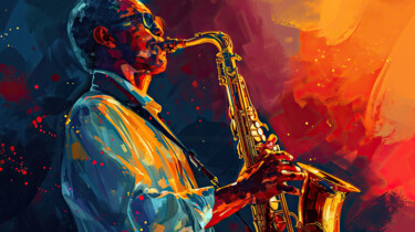 Digital Arts titled "Saxophone Player 02" by Miki De Goodaboom, Original Artwork, Digital Painting