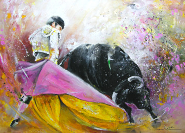 Painting titled "Bullfight 71" by Miki De Goodaboom, Original Artwork, Oil