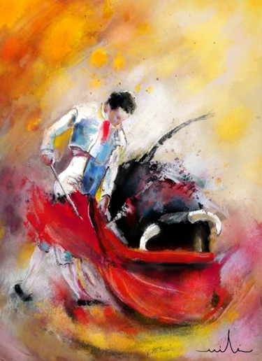 Painting titled "Bullfight 73" by Miki De Goodaboom, Original Artwork, Oil