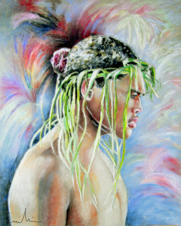Pintura intitulada "Maori from Tahiti" por Miki De Goodaboom, Obras de arte originais, Óleo