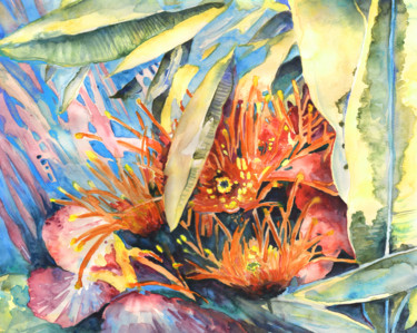 Peinture intitulée "Behind The Leaves" par Miki De Goodaboom, Œuvre d'art originale, Aquarelle