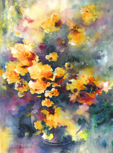 Pintura intitulada "Nuage En Fleur" por Miki De Goodaboom, Obras de arte originais, Aquarela