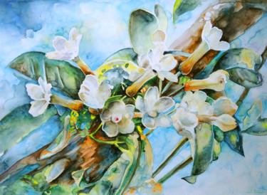 Painting titled "White Blossoms" by Miki De Goodaboom, Original Artwork, Oil