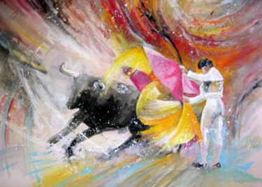 Painting titled "Bullfight 2010 - 1" by Miki De Goodaboom, Original Artwork, Oil