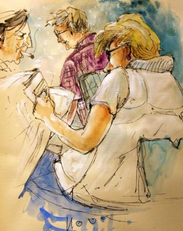 Pintura intitulada "Woman reading a  Ne…" por Miki De Goodaboom, Obras de arte originais, Óleo
